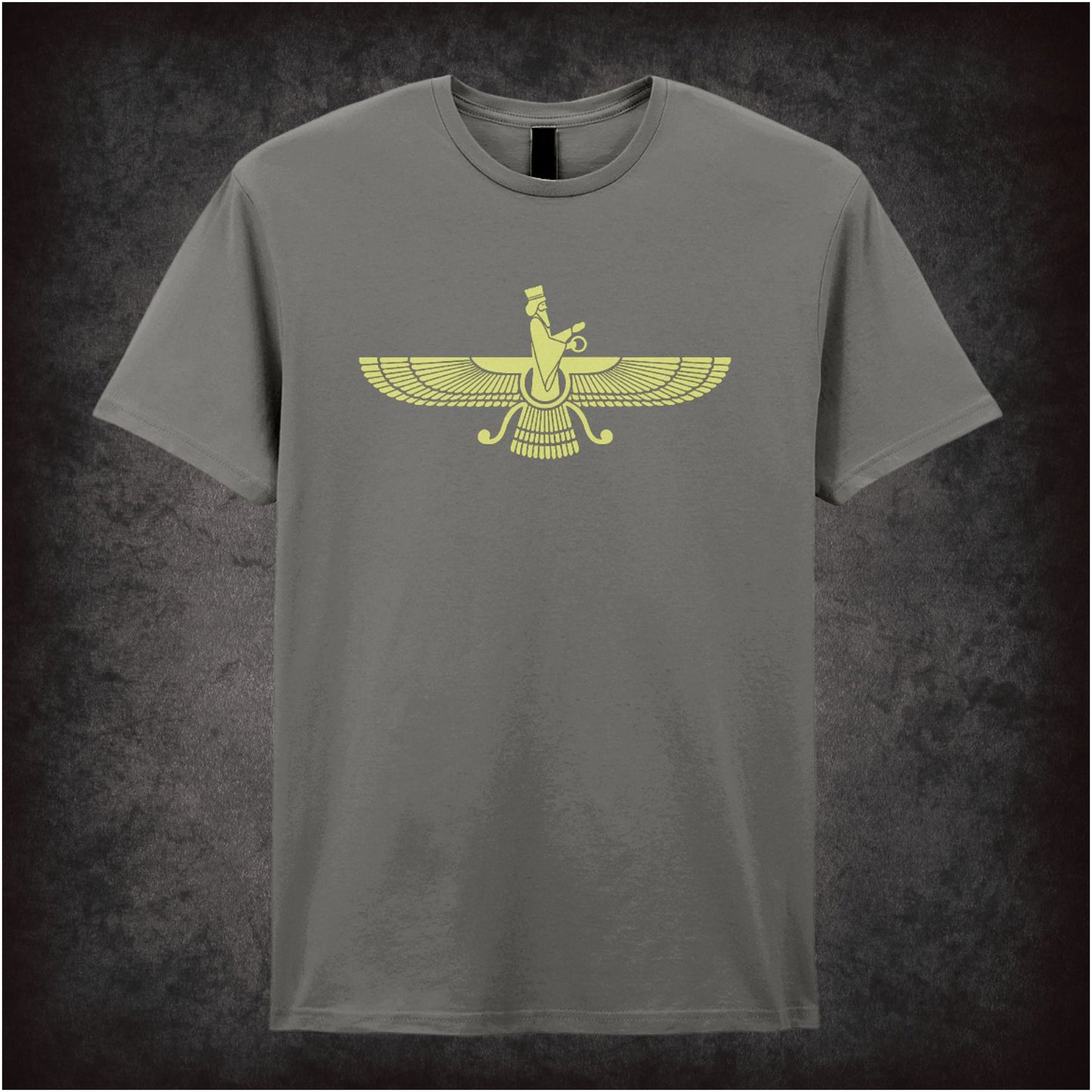 Anunnaki winged symbol ancient Mesopotamian T-shirt in charcoal