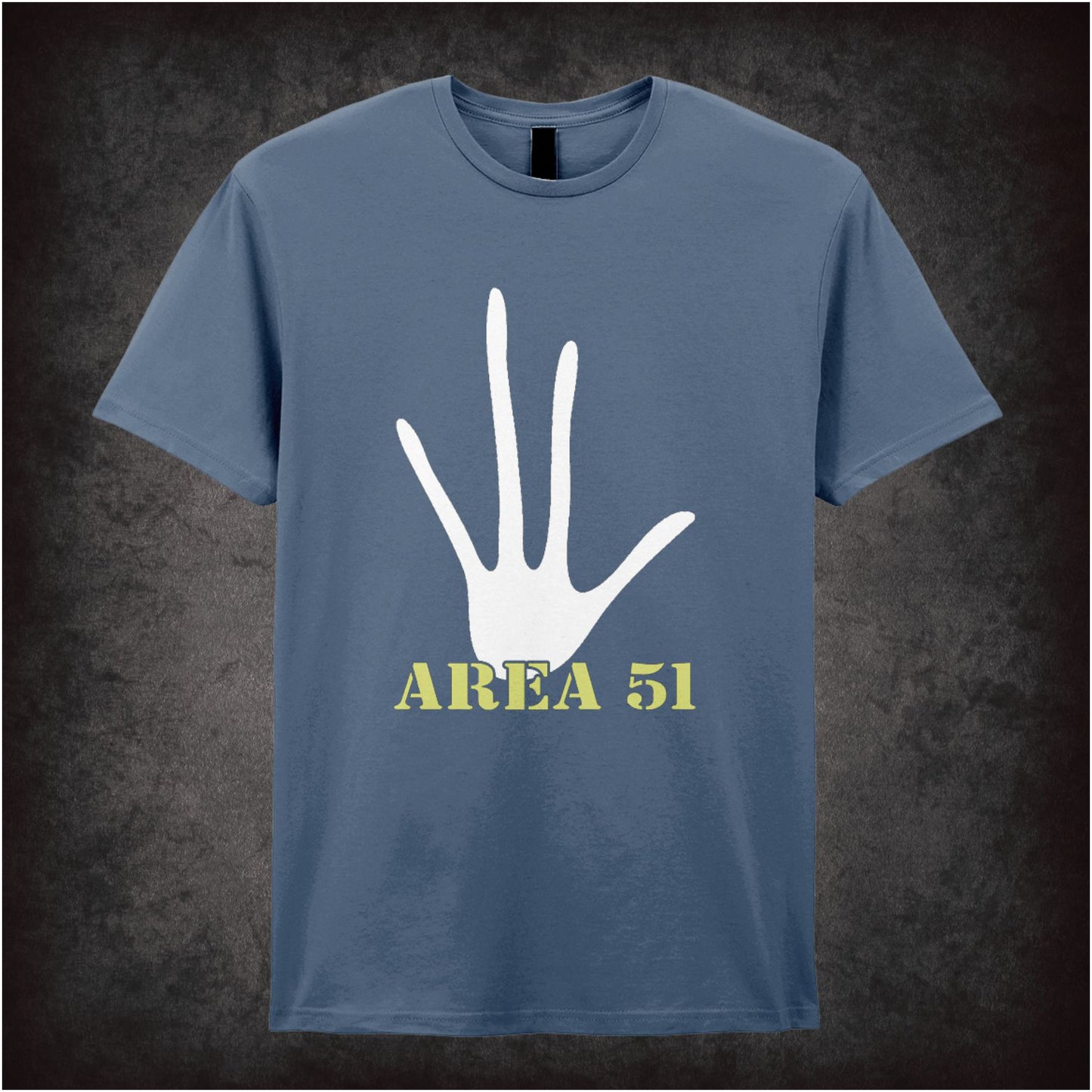 “Area 51” alien handprint UFO T-shirt in indigo