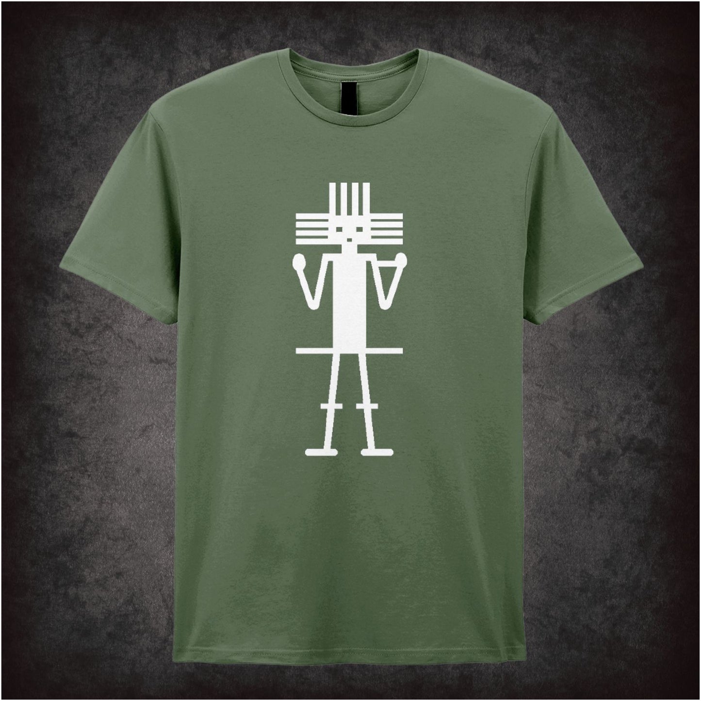 Atacama Giant Chile geoglyph minimalist line art T-shirt in military green