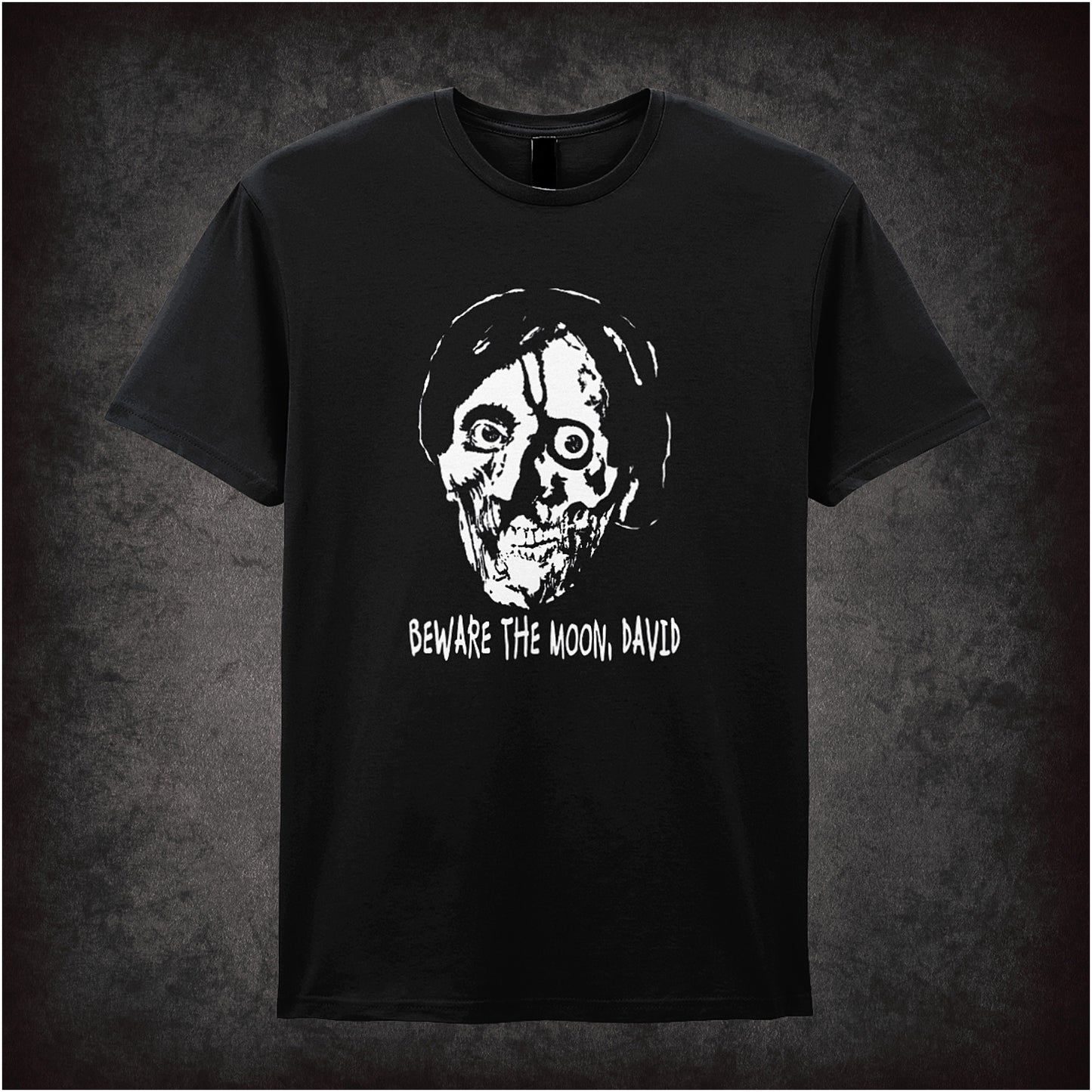 Beware the Moon David soft-style unisex t-shirt, An American Werewolf in London inspired horror movie design, retro cult film apparel.