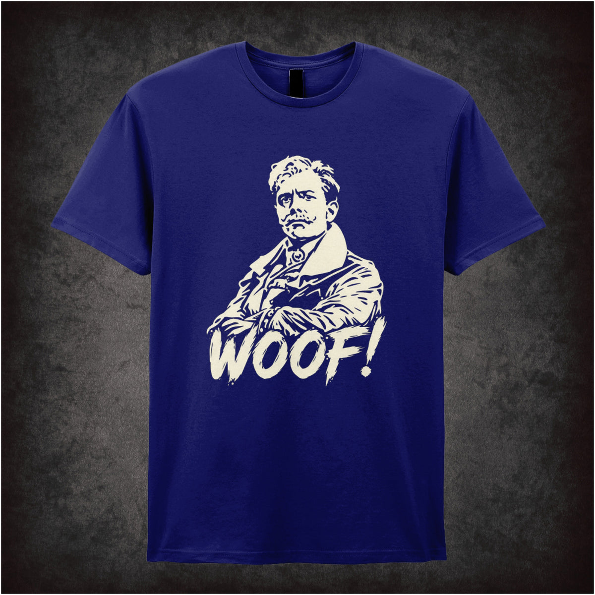“Lord Flashheart ‘Woof.’ T-shirt in navy from Blackadder Goes Forth”