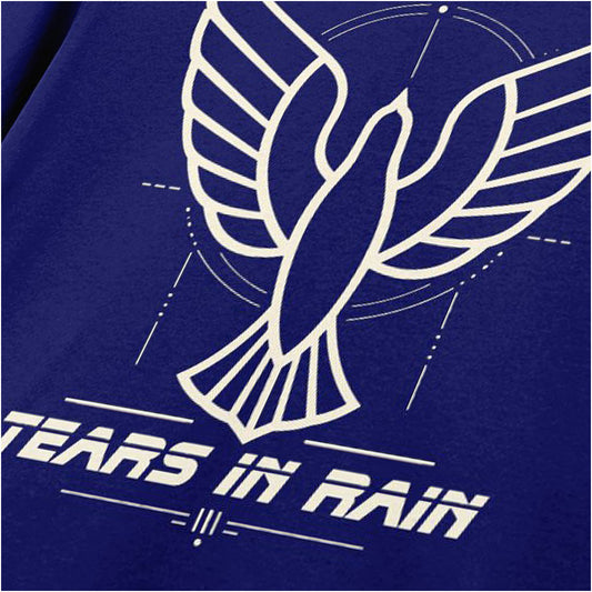 Close-up of winged bird ‘tears in rain’ T-shirt in navy from Blade Runner