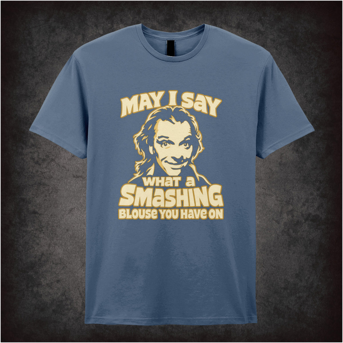 “Richie ‘May I say what a smashing blouse you have on’ T-shirt in indigo from Bottom”