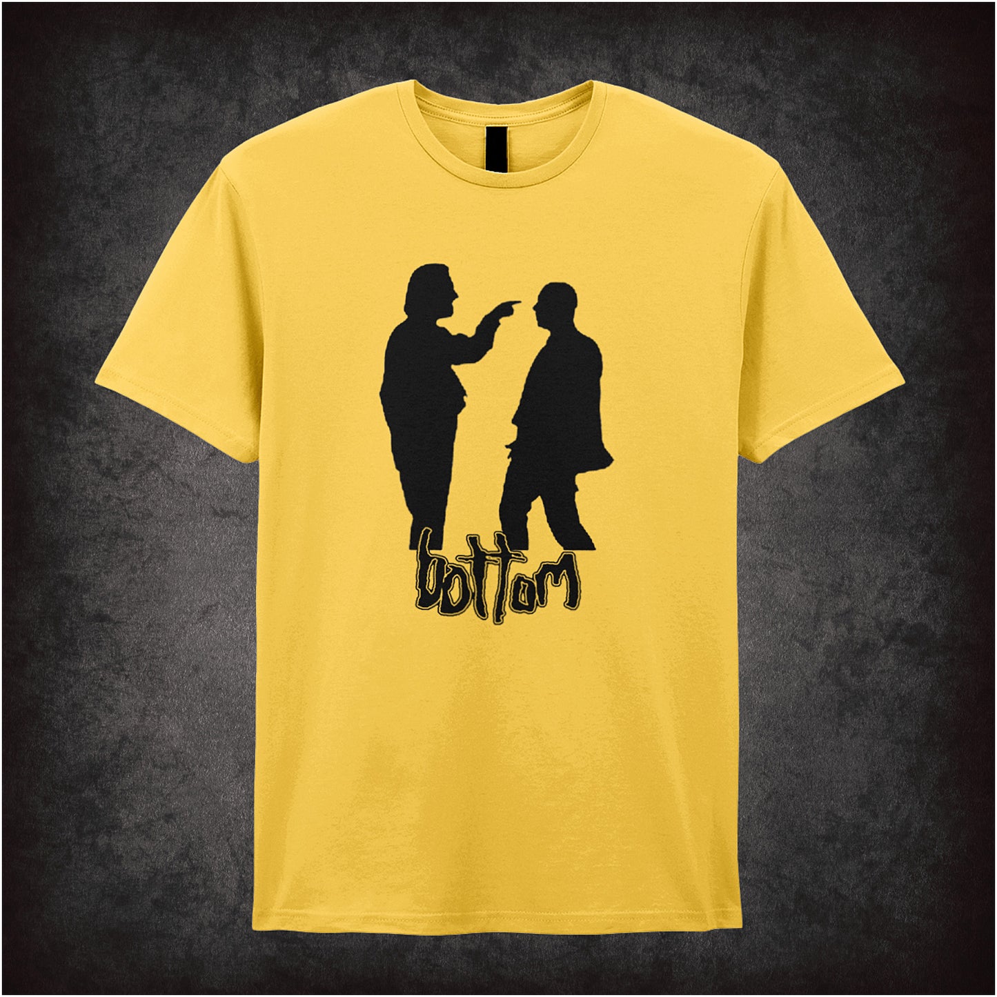 daisy soft style unisex T-shirt featuring a bold silhouette of Richie and Eddie from Bottom, capturing their iconic poses in minimalist style.