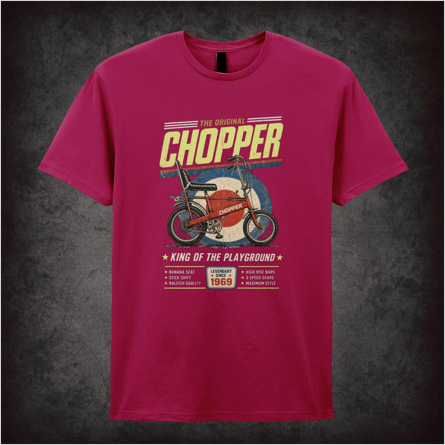 Chopper – 1970s Classic Bicycle – Cult Retro Graphic T-Shirt