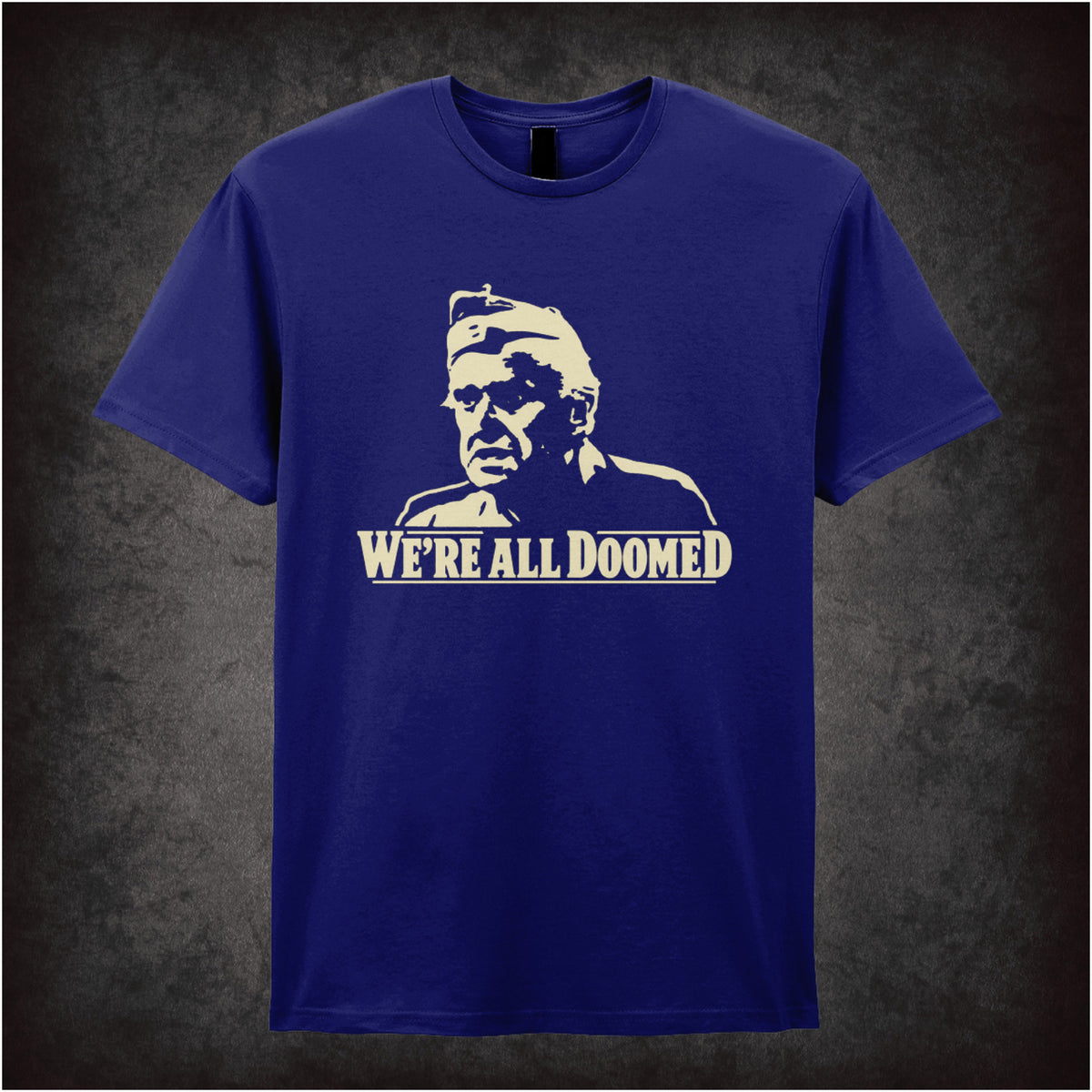 “Private Frazer ‘We’re all doomed’ T-shirt in navy from Dad’s Army”