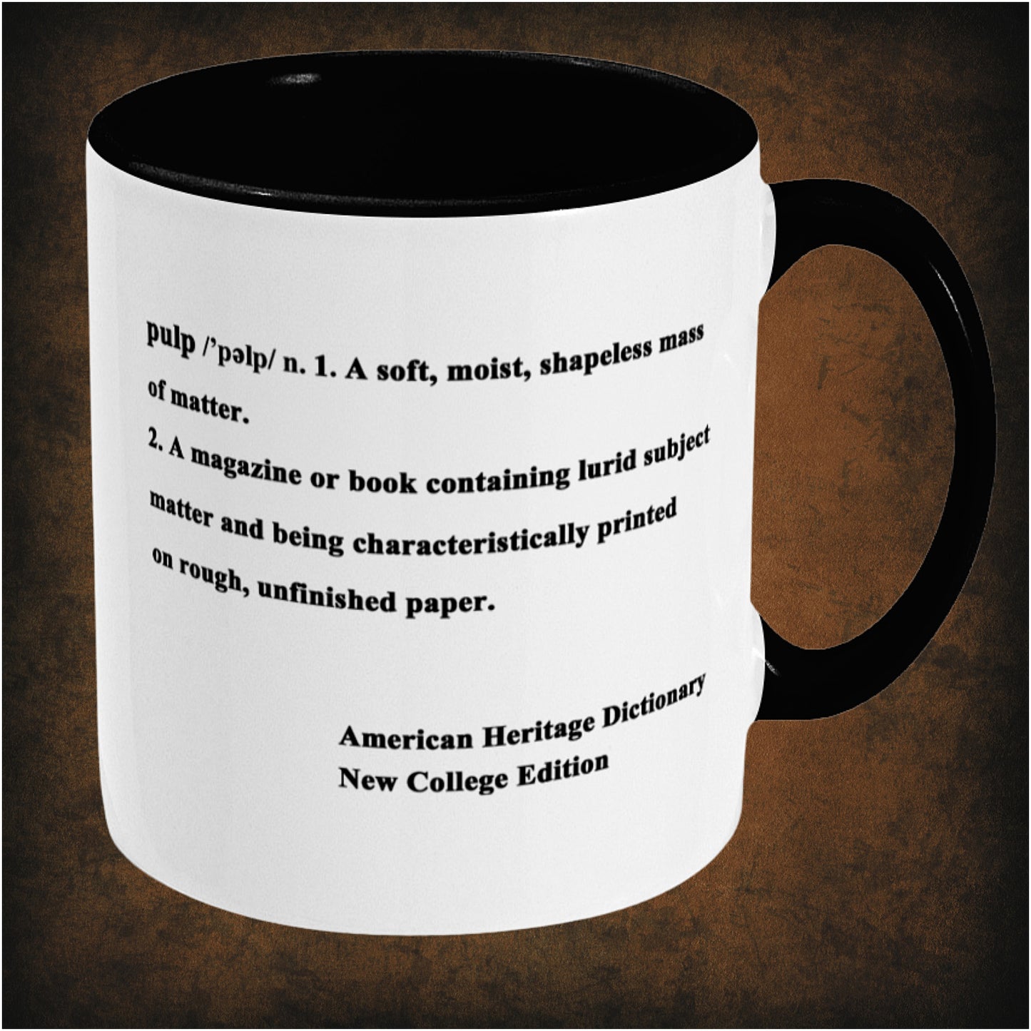 DEFINITION OF PULP – Pulp Fiction inspired two-toned ceramic mug right hand side featuring vintage dictionary-style design, perfect gift for movie lovers and Tarantino fans.