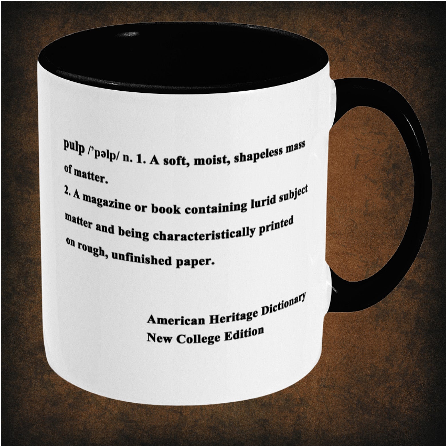 DEFINITION OF PULP – Pulp Fiction inspired two-toned ceramic mug right hand side featuring vintage dictionary-style design, perfect gift for movie lovers and Tarantino fans.