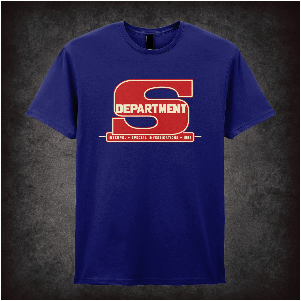“‘Department S Interpol Special Investigations 1969’ T-shirt in navy from Department S (Jason King)”