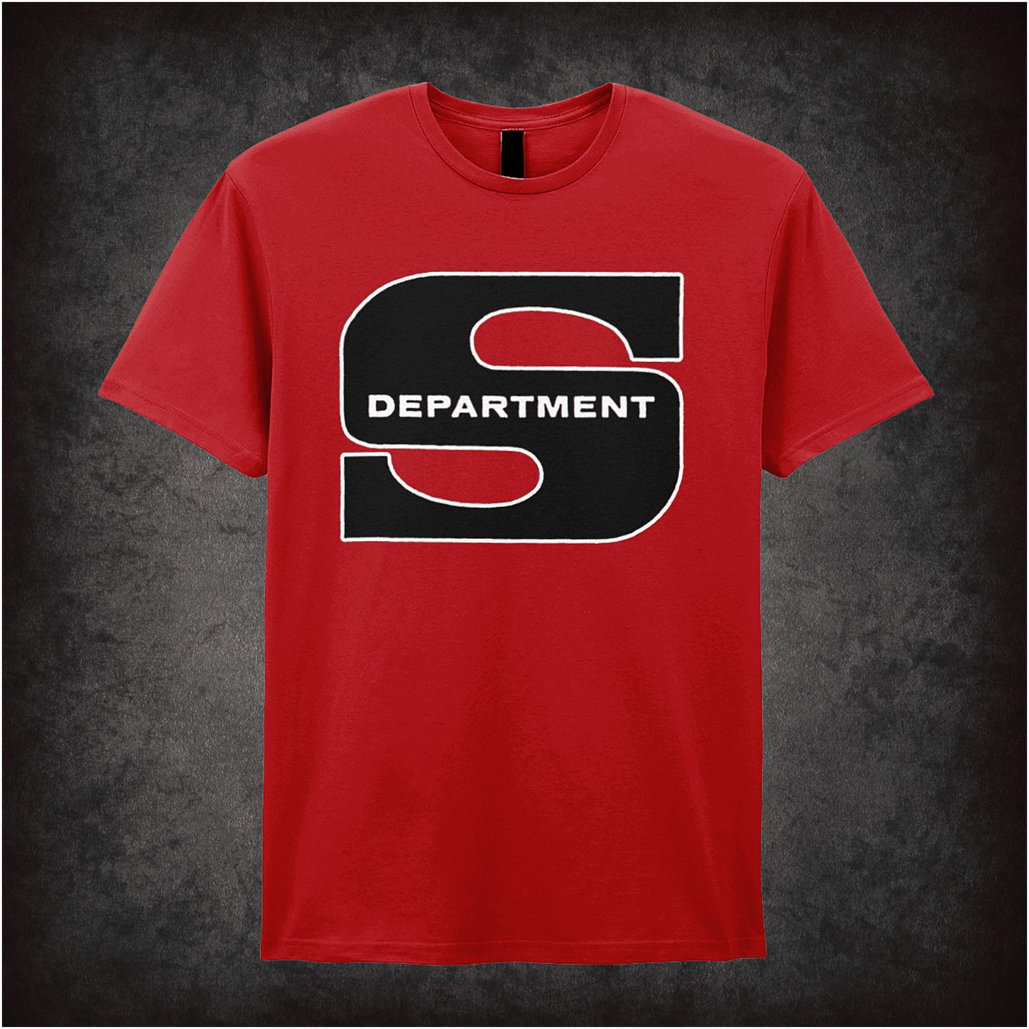 red soft style unisex T-shirt featuring a stylish design inspired by Jason King from Department S, with bold retro 70s flair and iconic typography.