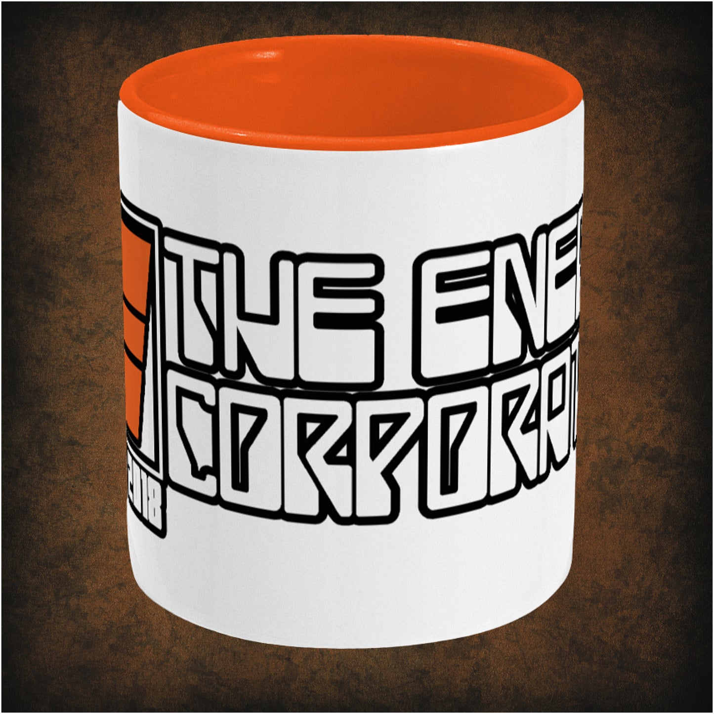 The Energy Corporation Houston 2018 two-toned mug inspired by Rollerball, center image featuring futuristic sports branding, sci-fi aesthetic, and collectible movie merchandise design.