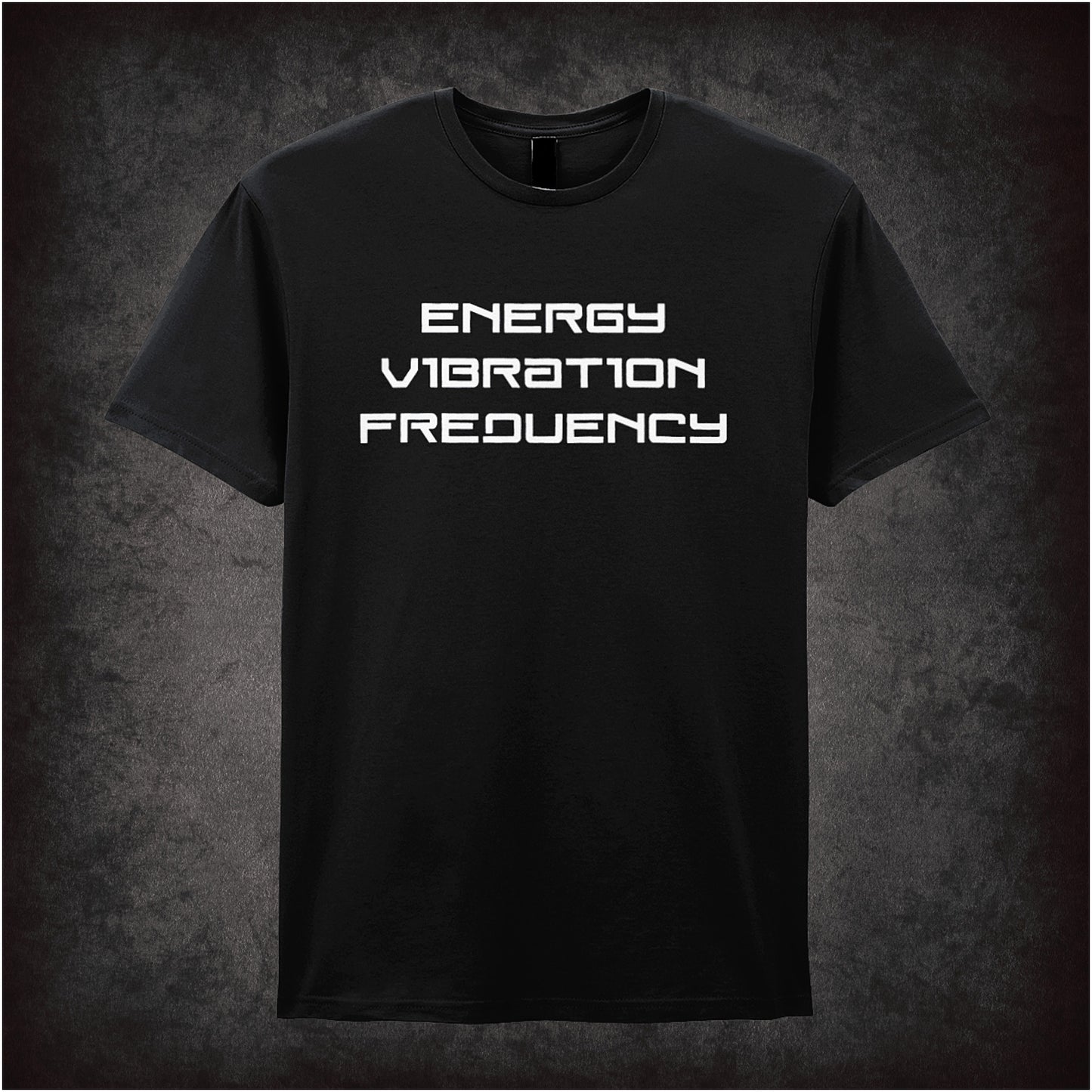 Energy, Vibration, Frequency black T-shirt inspired by Nikola Tesla perfect for science lovers, free thinkers, and fans of visionary genius and bold ideas.