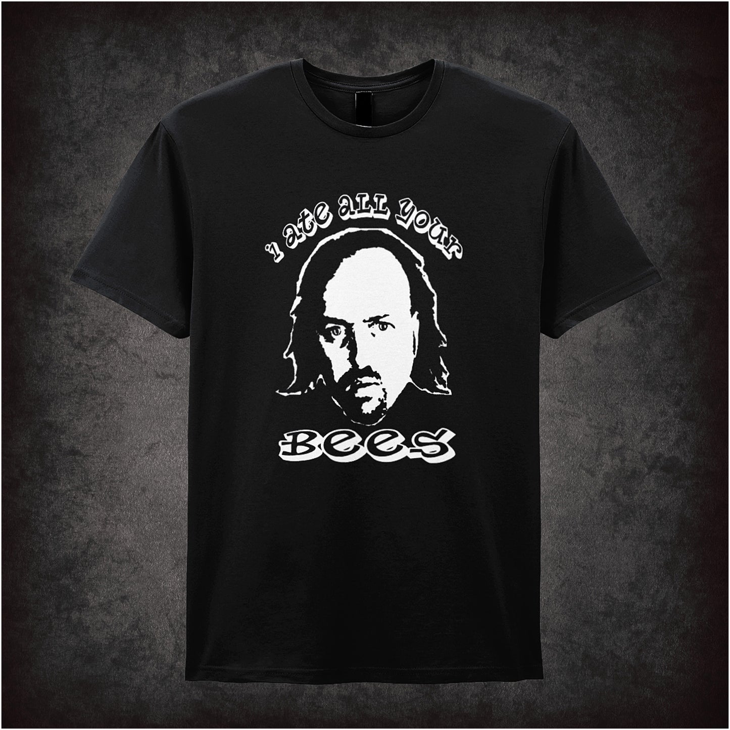 I Ate All Your Bees unisex black t-shirt inspired by Black Books TV show soft style British comedy fan apparel