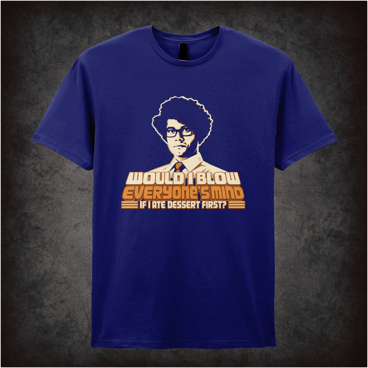 “Moss ‘Would blow everyone’s mind if I ate dessert first?’ T-shirt in navy from The IT Crowd”