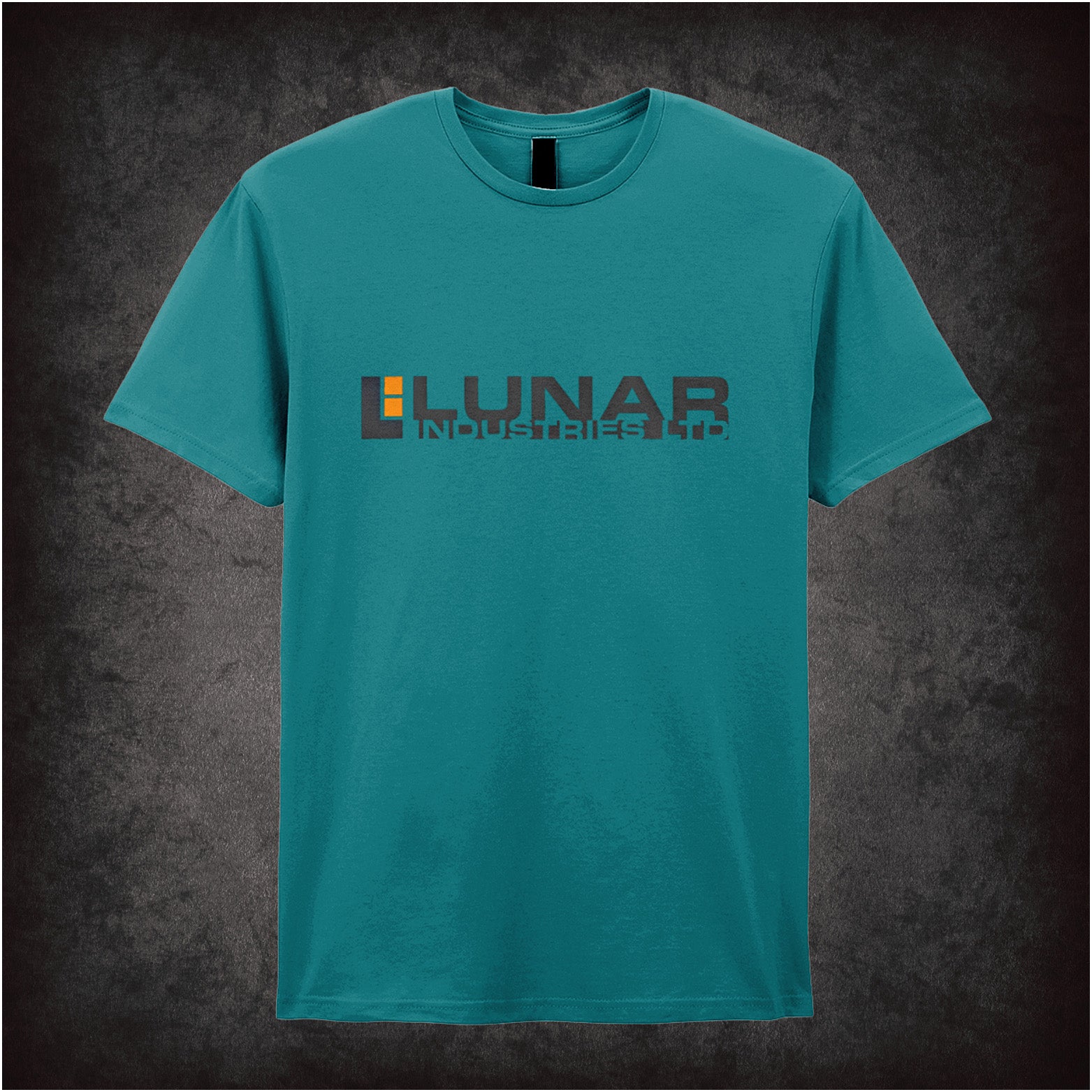 antique sapphire unisex T-shirt featuring the Lunar Industries Ltd logo from Duncan Jones' sci-fi film 'Moon' in a clean, minimalist design.