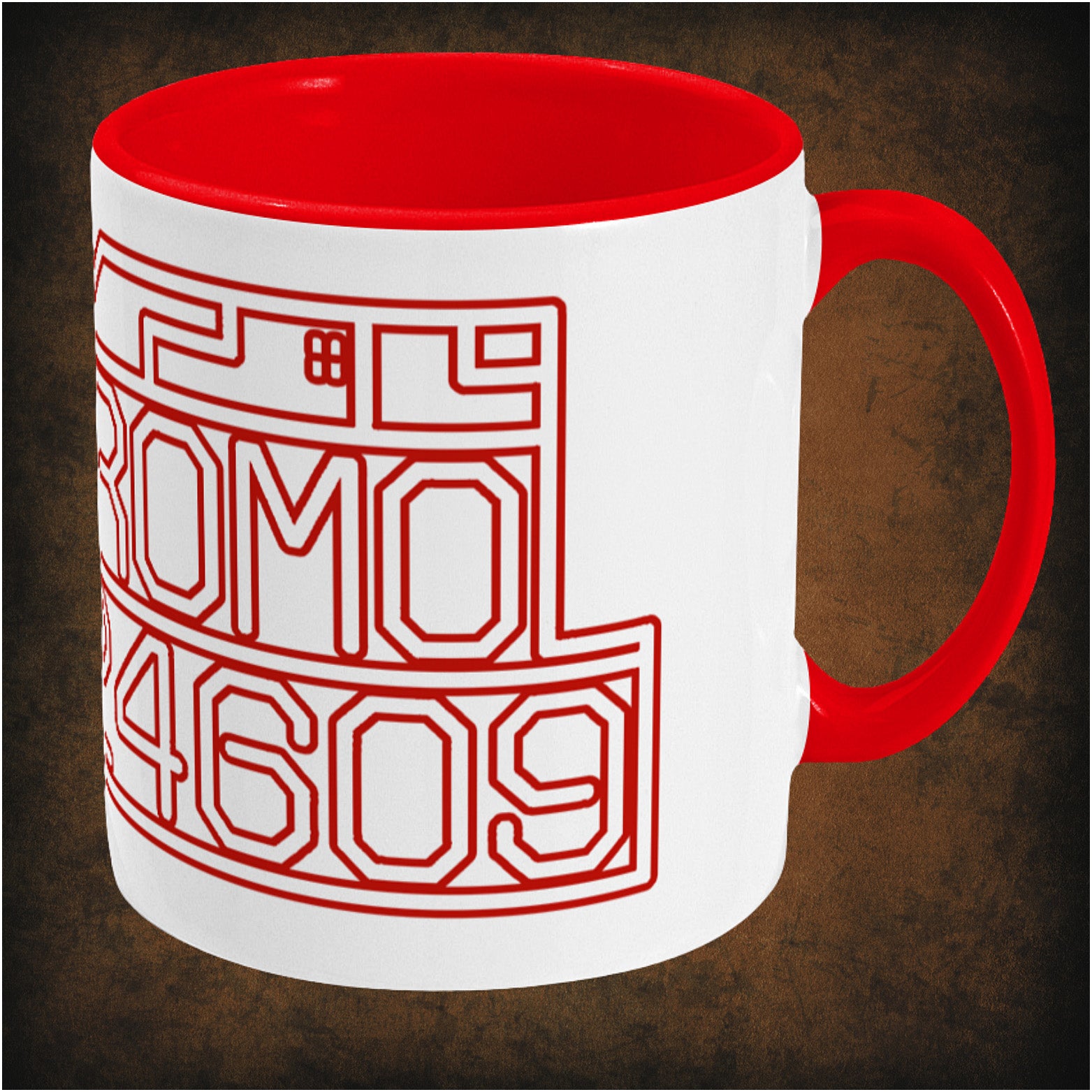 Two-tone ceramic mug featuring Nostromo start-up screen design inspired by Alien, wrap-around print, right hand side dishwasher and microwave safe sci-fi mug.