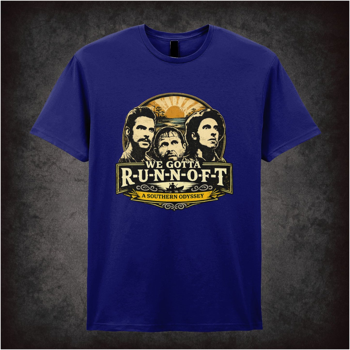 ‘We gotta R-U-N-N-O-F-T’ quote T-shirt in navy from O Brother, Where Art Thou?