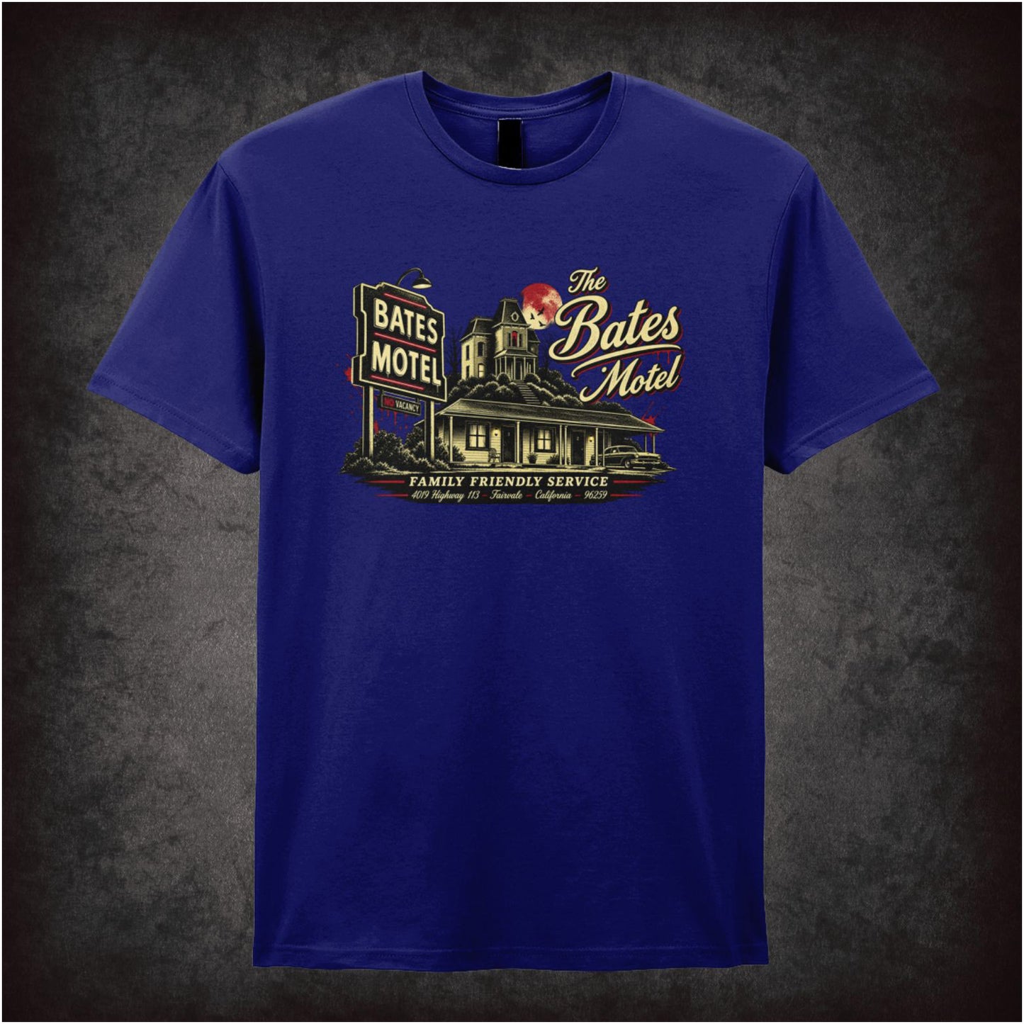 ‘bates motel family friendly service’ quote T-shirt in navy from Psycho