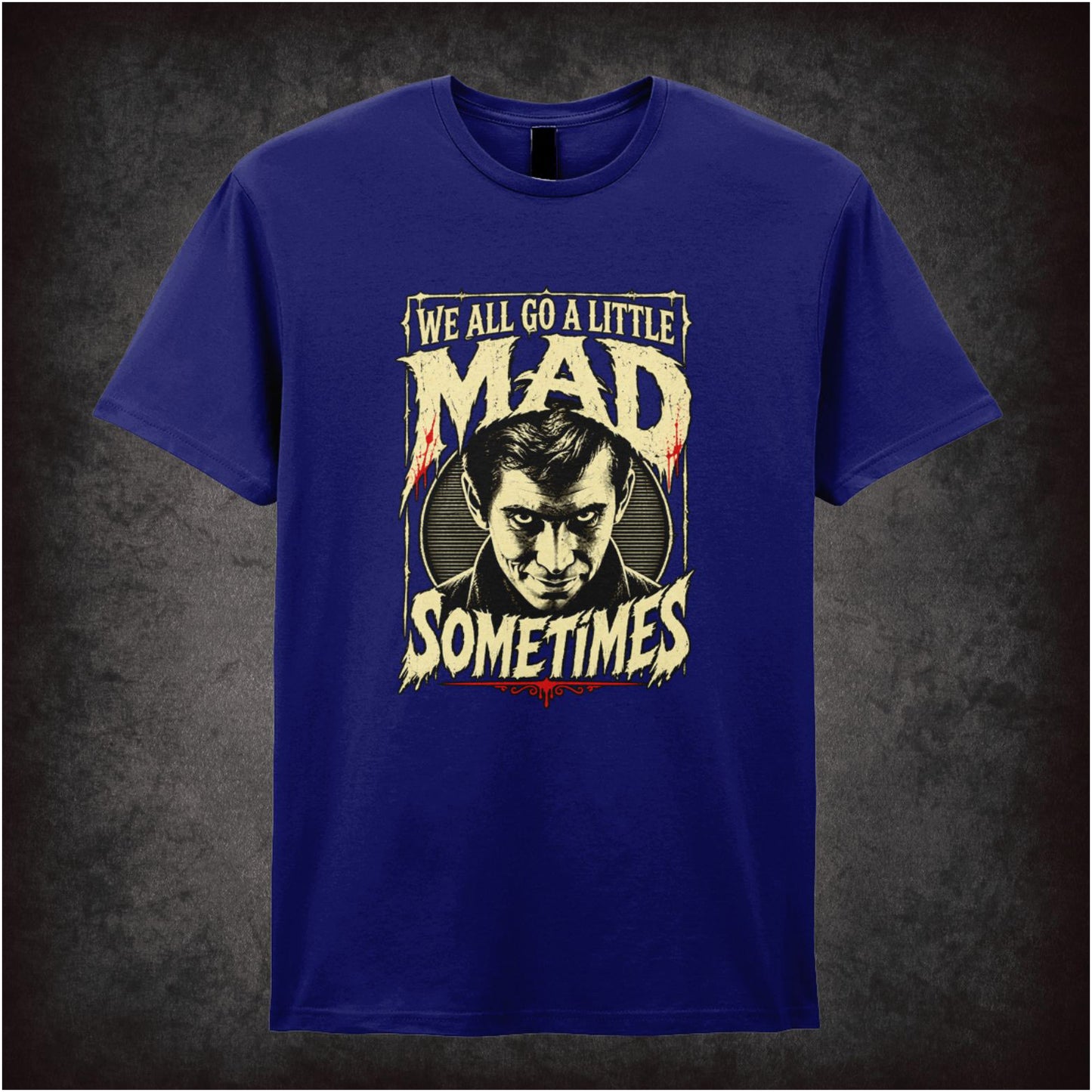 ‘we all go a little mad sometimes’ quote T-shirt in navy from Psycho