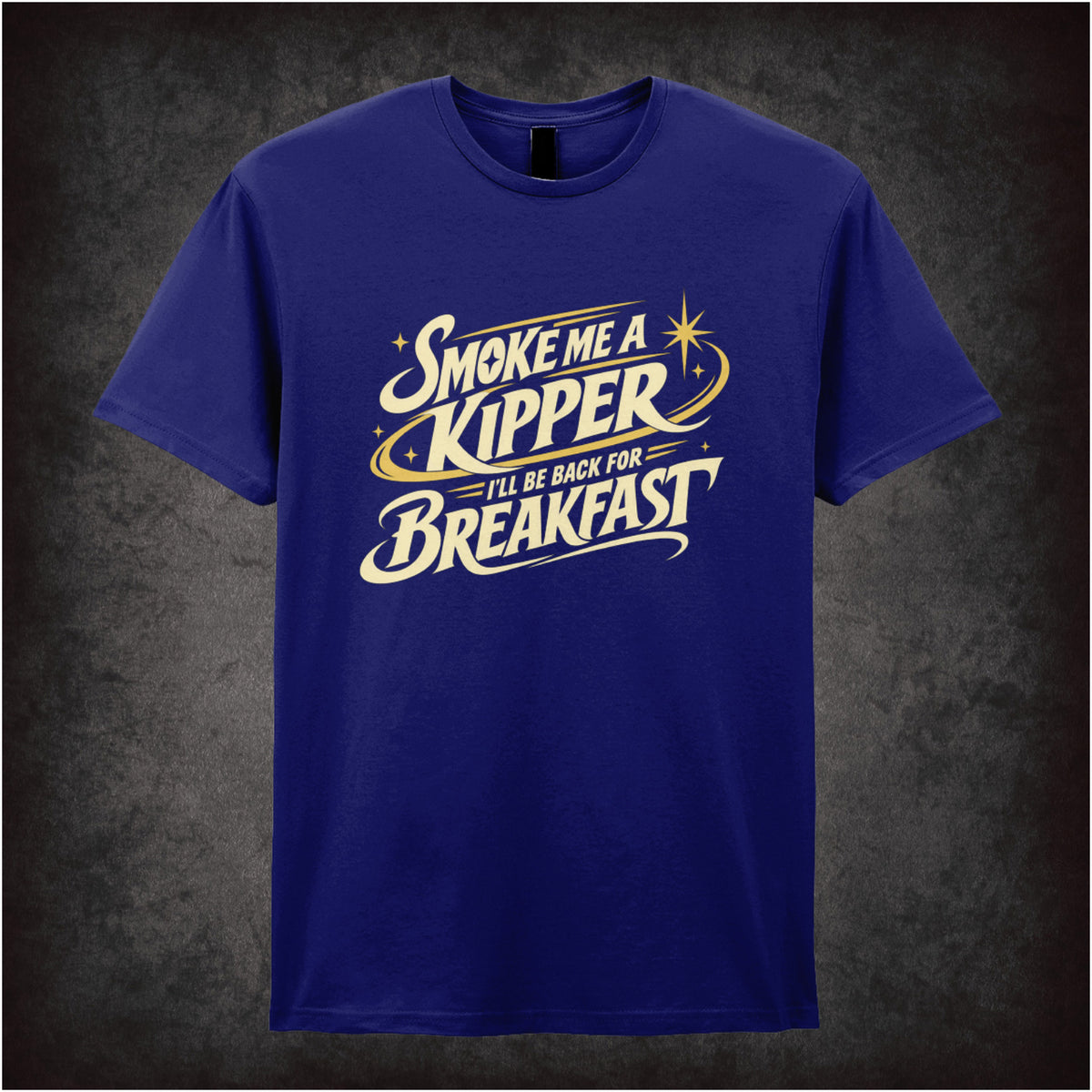“Rimmer ‘Smoke me a kipper, I’ll be back for breakfast’ T-shirt in navy from Red Dwarf”