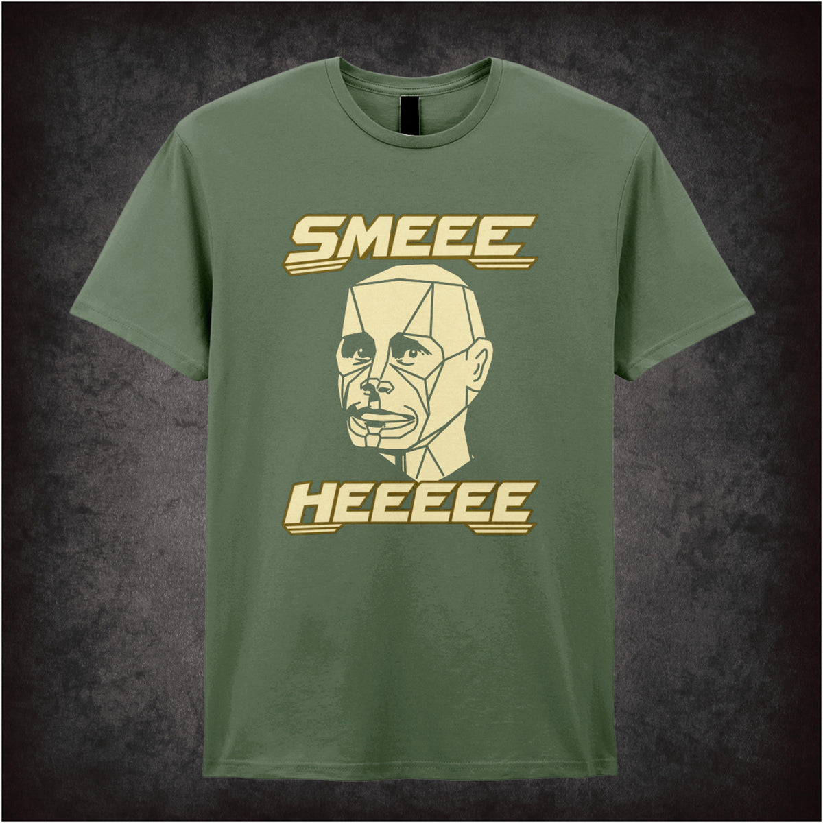 “Kryten ‘Smeeee heeeee’ T-shirt in military green from Red Dwarf”