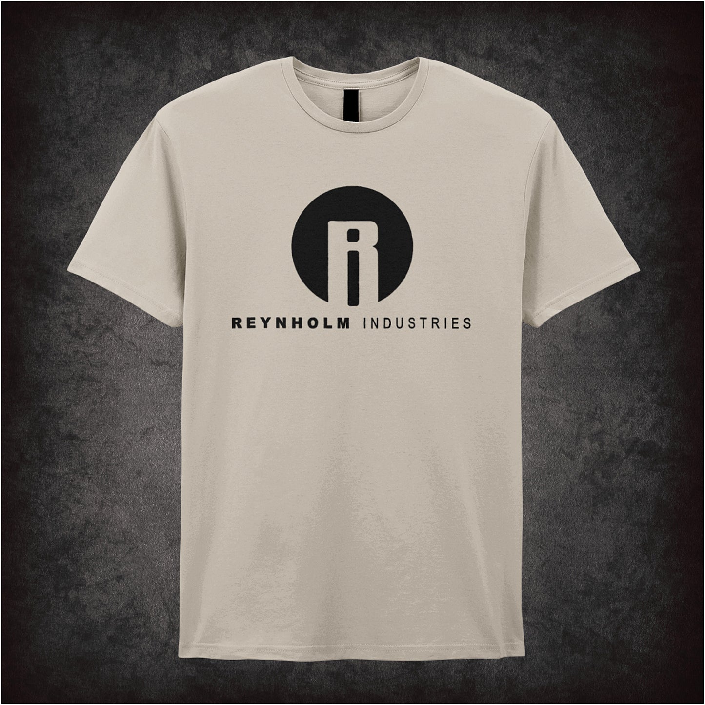 natural soft style unisex T-shirt featuring the bold corporate-style logo "Reynholm Industries," inspired by The IT Crowd TV series.