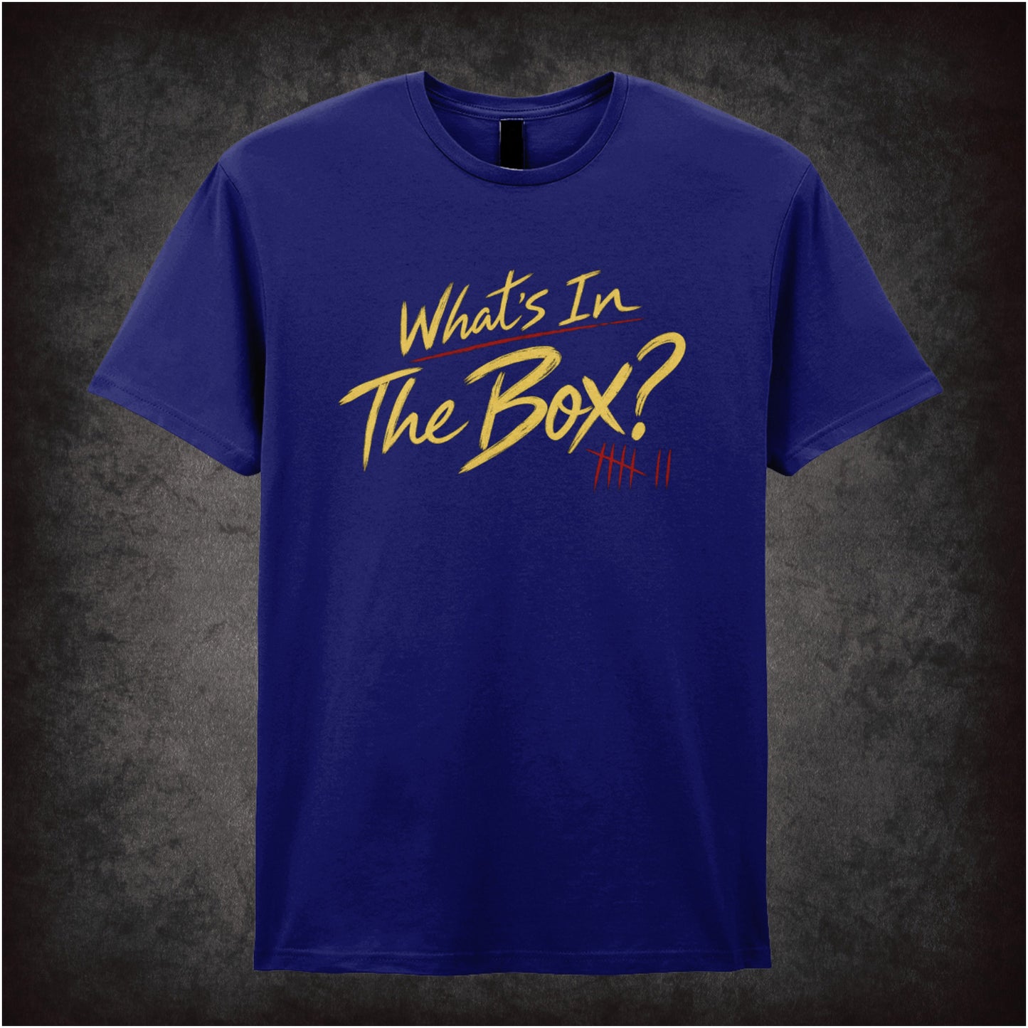 ‘What’s in the box?’ quote T-shirt in navy from Se7en
