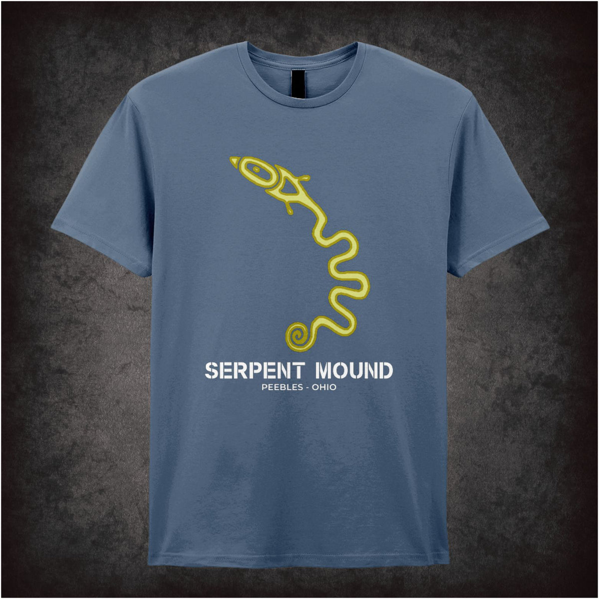Serpent Mound Peebles Ohio effigy mound graphic T-shirt in indigo