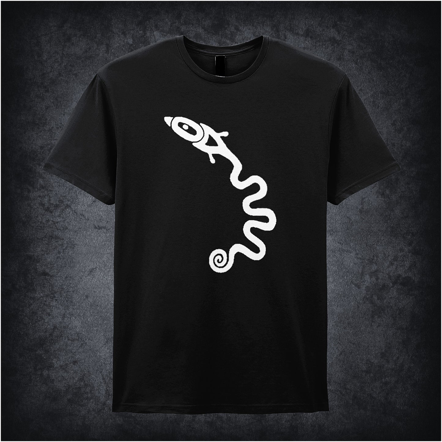Black soft style unisex T-shirt featuring a detailed graphic of the Serpent Mound, inspired by ancient archaeology and prehistoric earthworks.