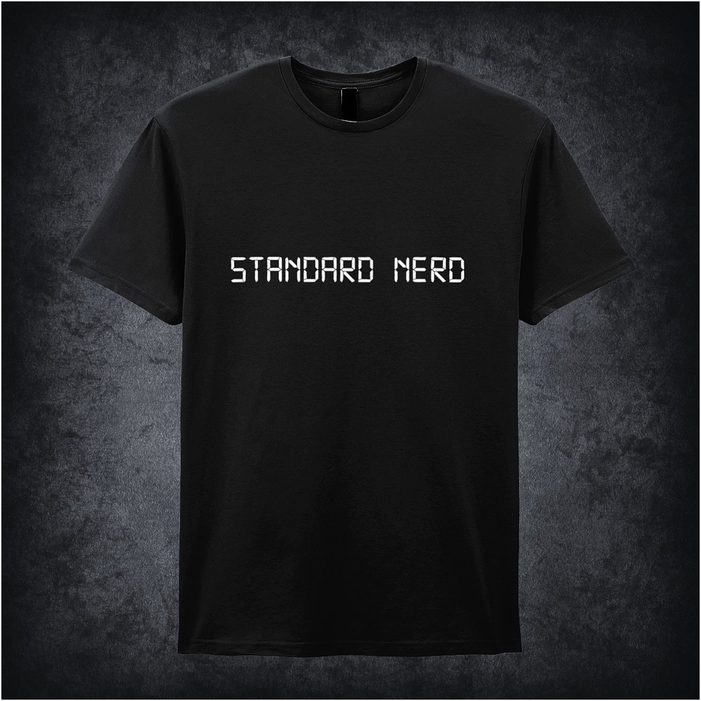 Black unisex T-shirt featuring the phrase 'Standard Nerd' from The IT Crowd