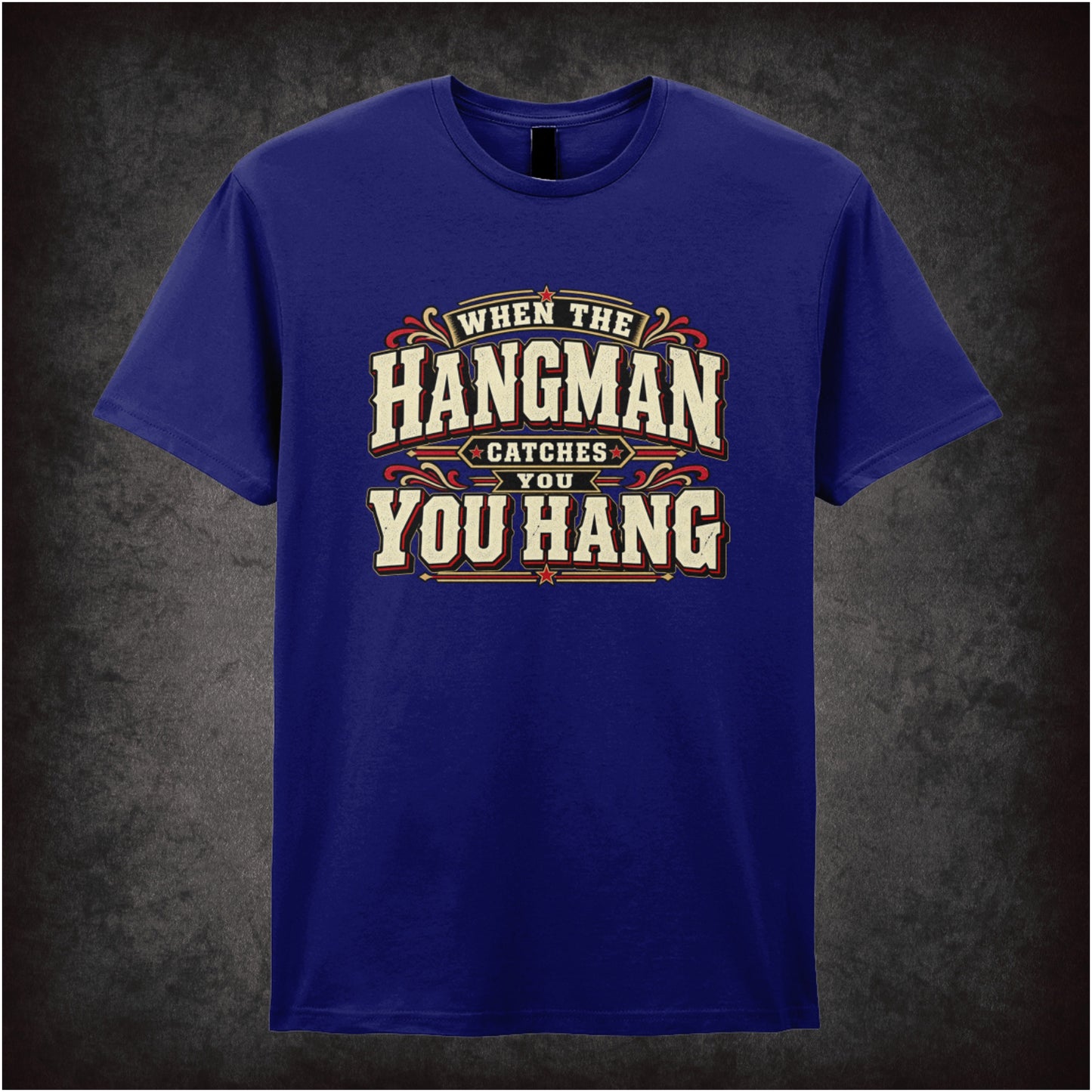 ‘When the hangman catches you, you hang’ T-shirt in navy from The Hateful Eight