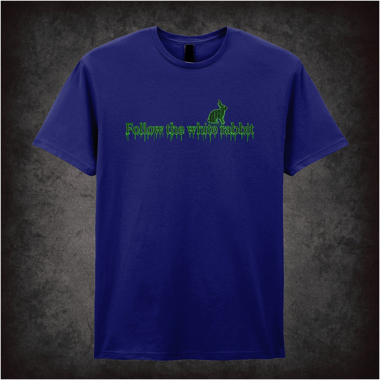Follow the White Rabbit graphic T-shirt in navy inspired by The Matrix