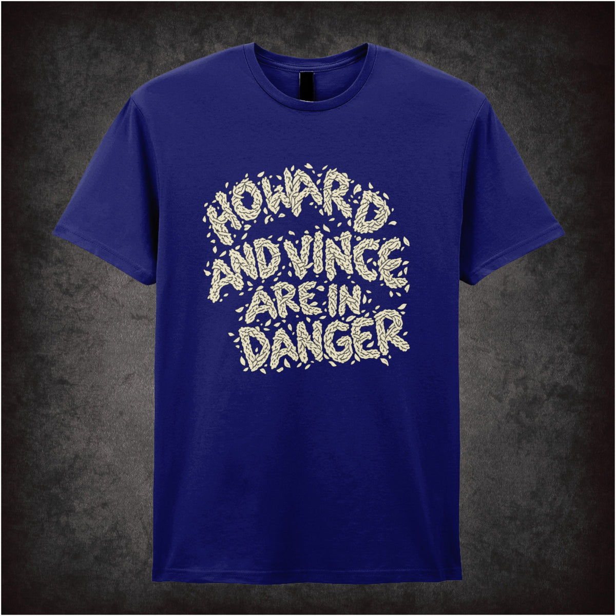 “‘Howard and Vince are in danger’ T-shirt in navy from The Mighty Boosh”