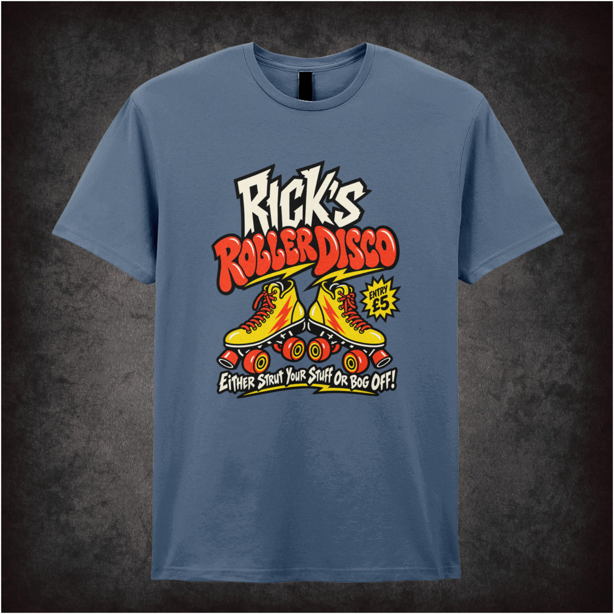 “Rick’s Roller Disco” T-shirt in indigo from The Young Ones
