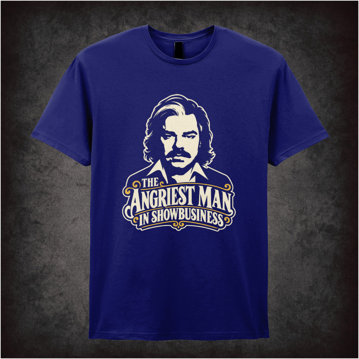 “The Angriest Man in Showbusiness” T-shirt in navy from Toast of London