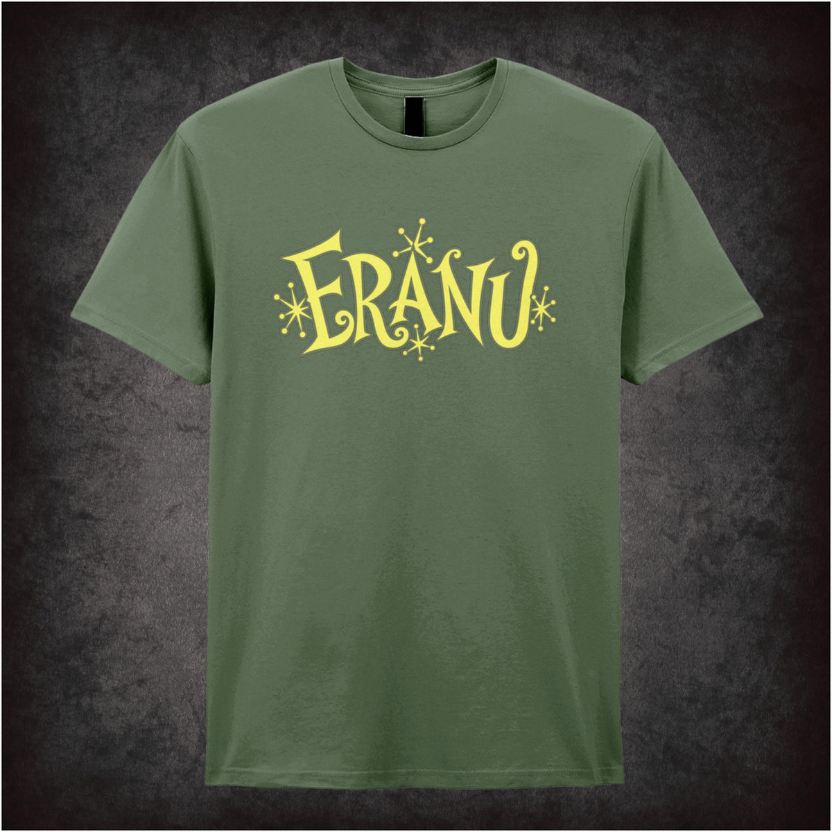 “Eranu” slogan T-shirt in military green from Shooting Stars