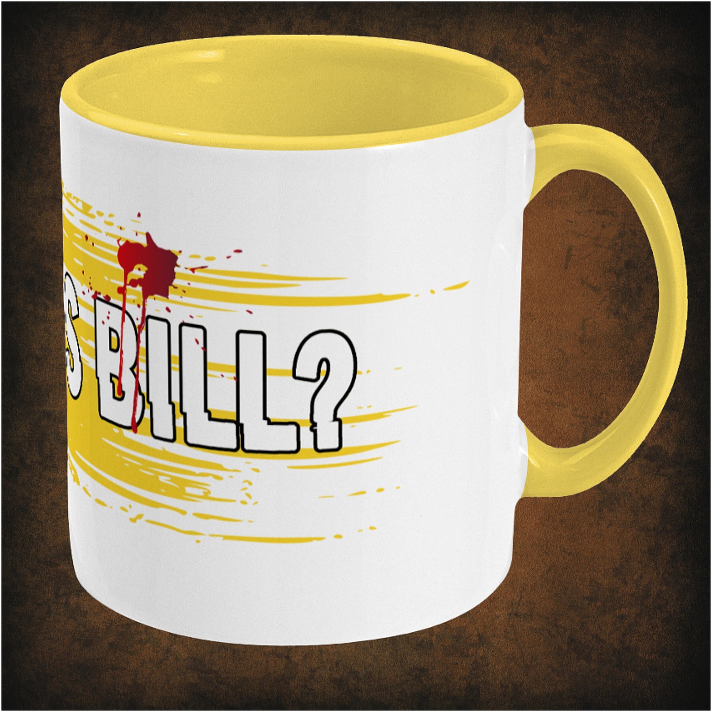 WHERE’S BILL? – Kill Bill inspired two-toned ceramic mug right hand side featuring bold minimalist design, perfect gift for Tarantino fans, movie lovers, and collectors of cult film memorabilia.