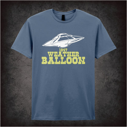 1947 weather balloon Roswell reference UFO graphic T-shirt