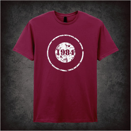 1984 George Orwell unisex cardinal red t-shirt inspired by the novel 1984 soft style dystopian literature fan apparel