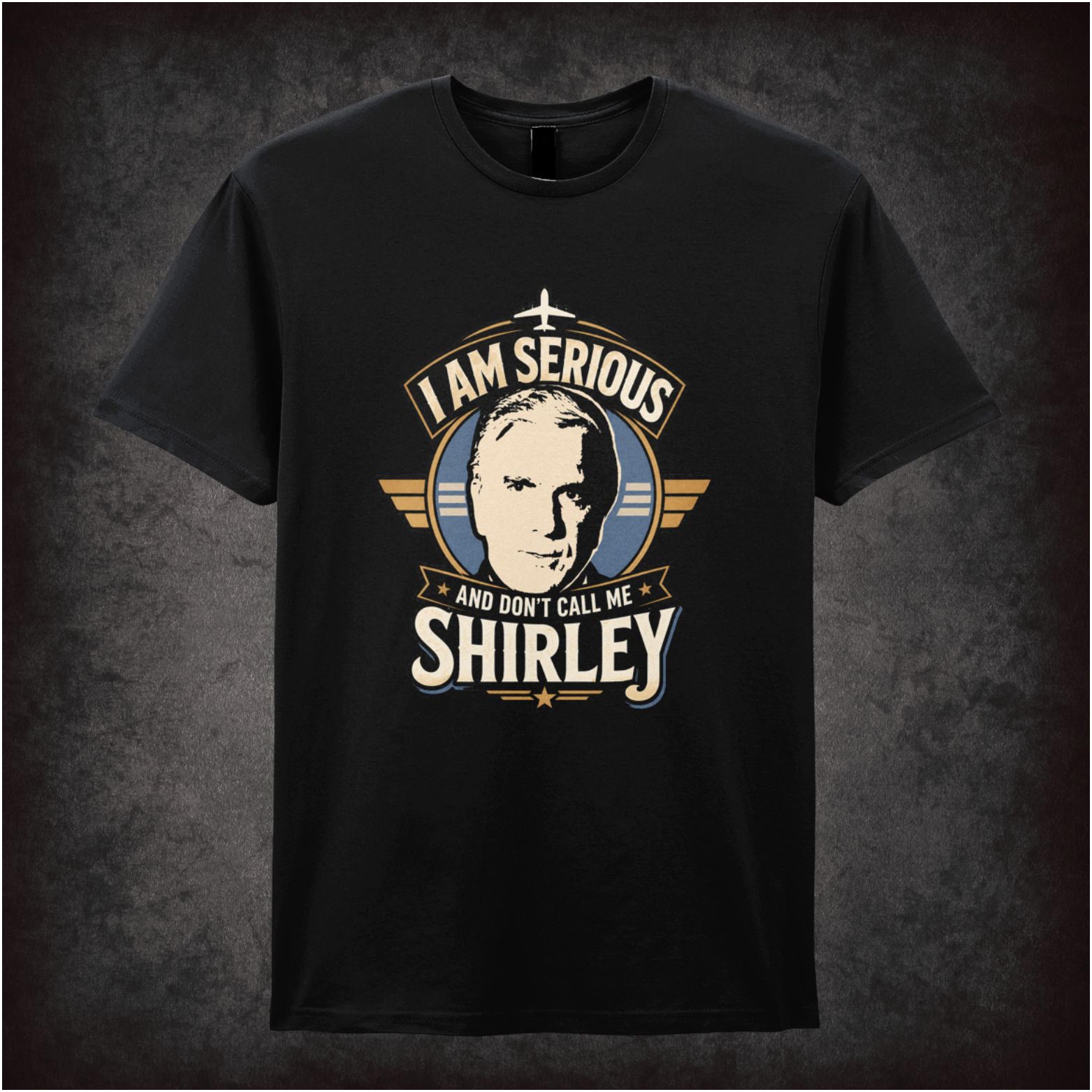 Leslie Nielsen face ‘don’t call me Shirley’ quote T-shirt from Airplane!