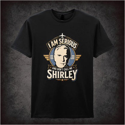 Leslie Nielsen face ‘don’t call me Shirley’ quote T-shirt from Airplane!