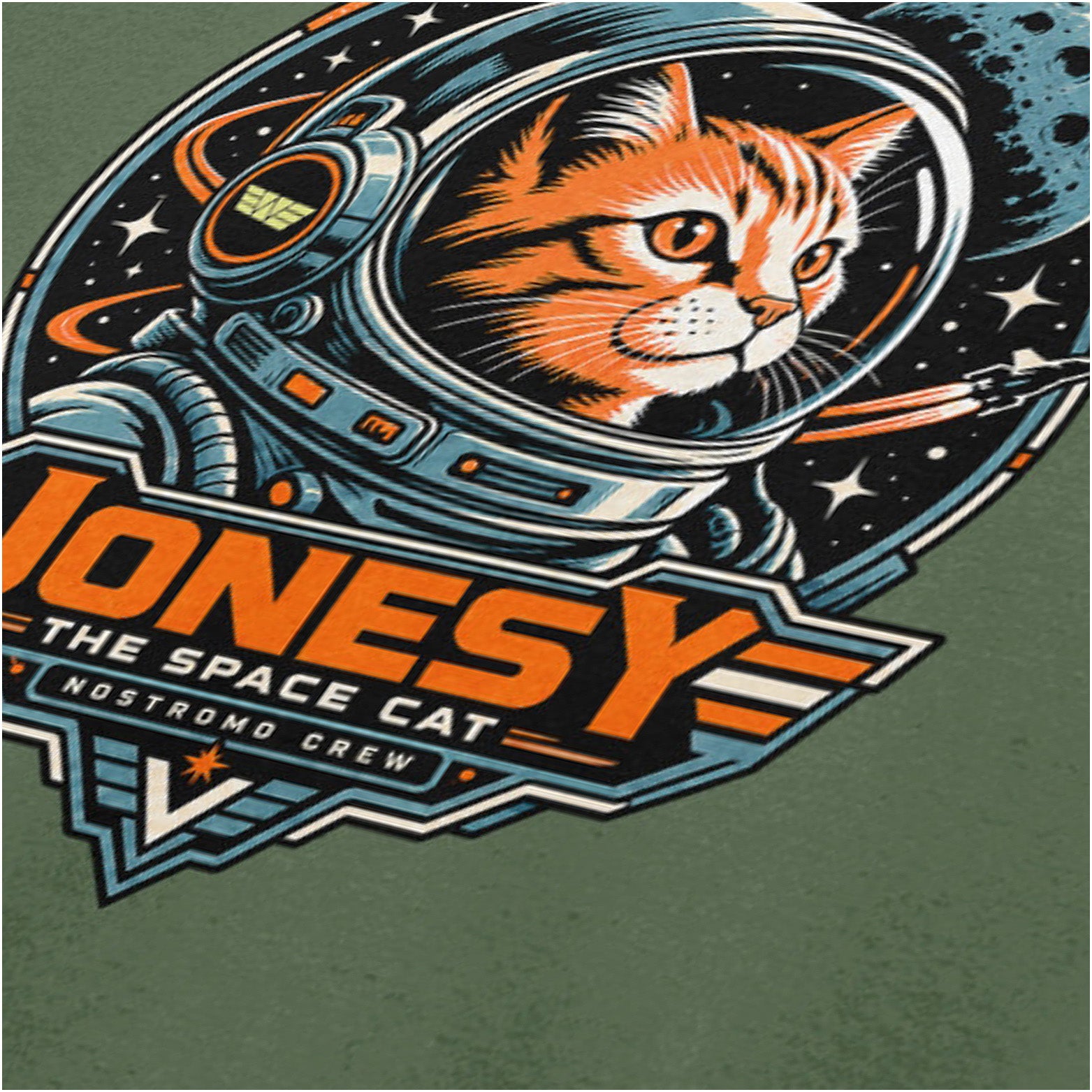 Jonesy the space cat close up T-shirt in military green from Alien