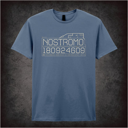 Nostromo 180924609 blueprint text logo T-shirt from Alien