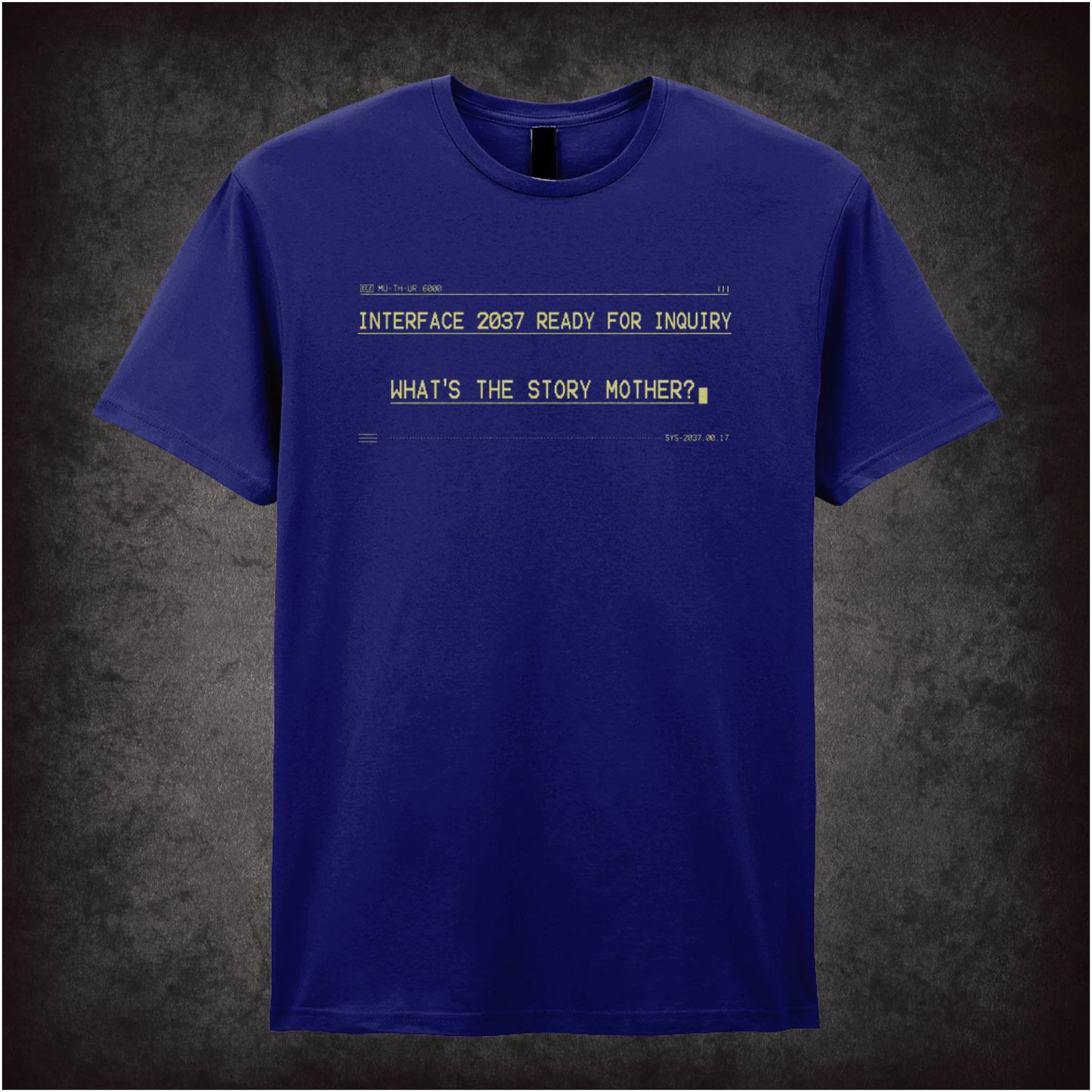 ‘What’s the story mother’ interface 2037 text T-shirt from Alien