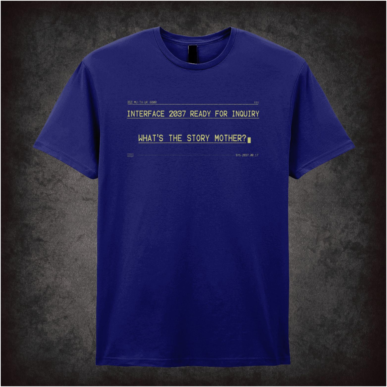 ‘What’s the story mother’ interface 2037 text T-shirt from Alien