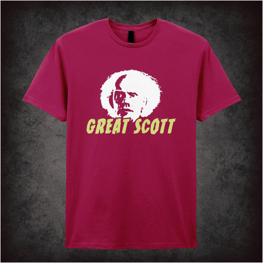 Doc Brown face ‘Great Scott’ quote T-shirt from Back to the Future
