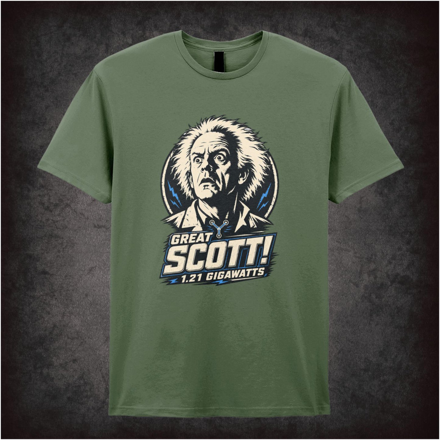 Doc Brown face ‘Great Scott’ quote T-shirt from Back to the Future
