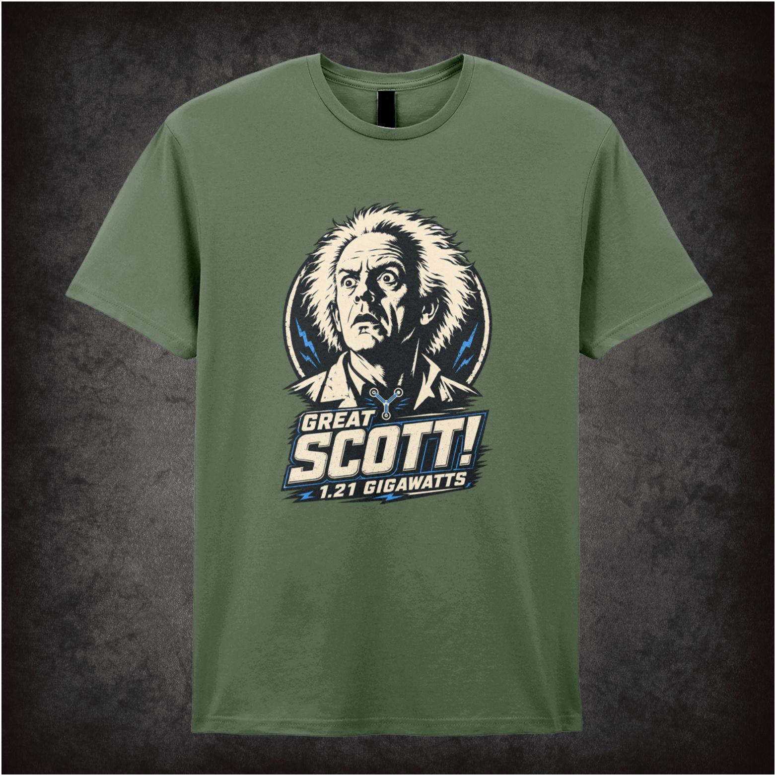 Doc Brown face ‘Great Scott’ quote T-shirt from Back to the Future