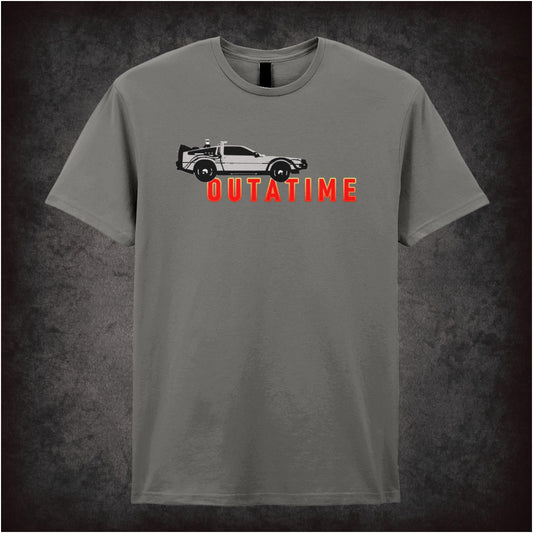 DeLorean car ‘Outatime’ license plate T-shirt from Back to the Future