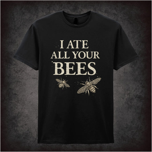 “Manny Bianco ‘I ate all your bees’ T-shirt from Black Books”